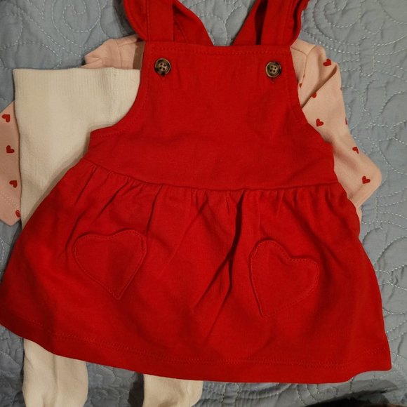 Extra Sweet! Carter's Baby 3-Piece Set-Red Jumper Pink Shirt White Tights 3M - Picture 11 of 14